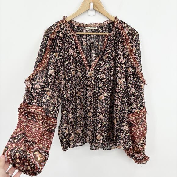 Ulla Johnson Top Womens 8 Calista Silk Floral Boho Peasant Romantic Whimsy Retro - Picture 1 of 8
